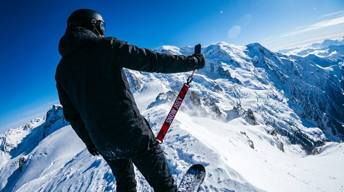 Snowboarder on a summit ridge at golden hour